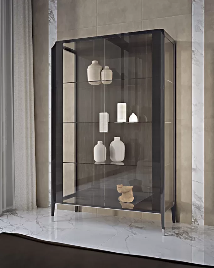 Icon Glass Cabinet, 2 Doors, with LED Lights by Francesco Pasi, cabinet beside a sideboard buffet