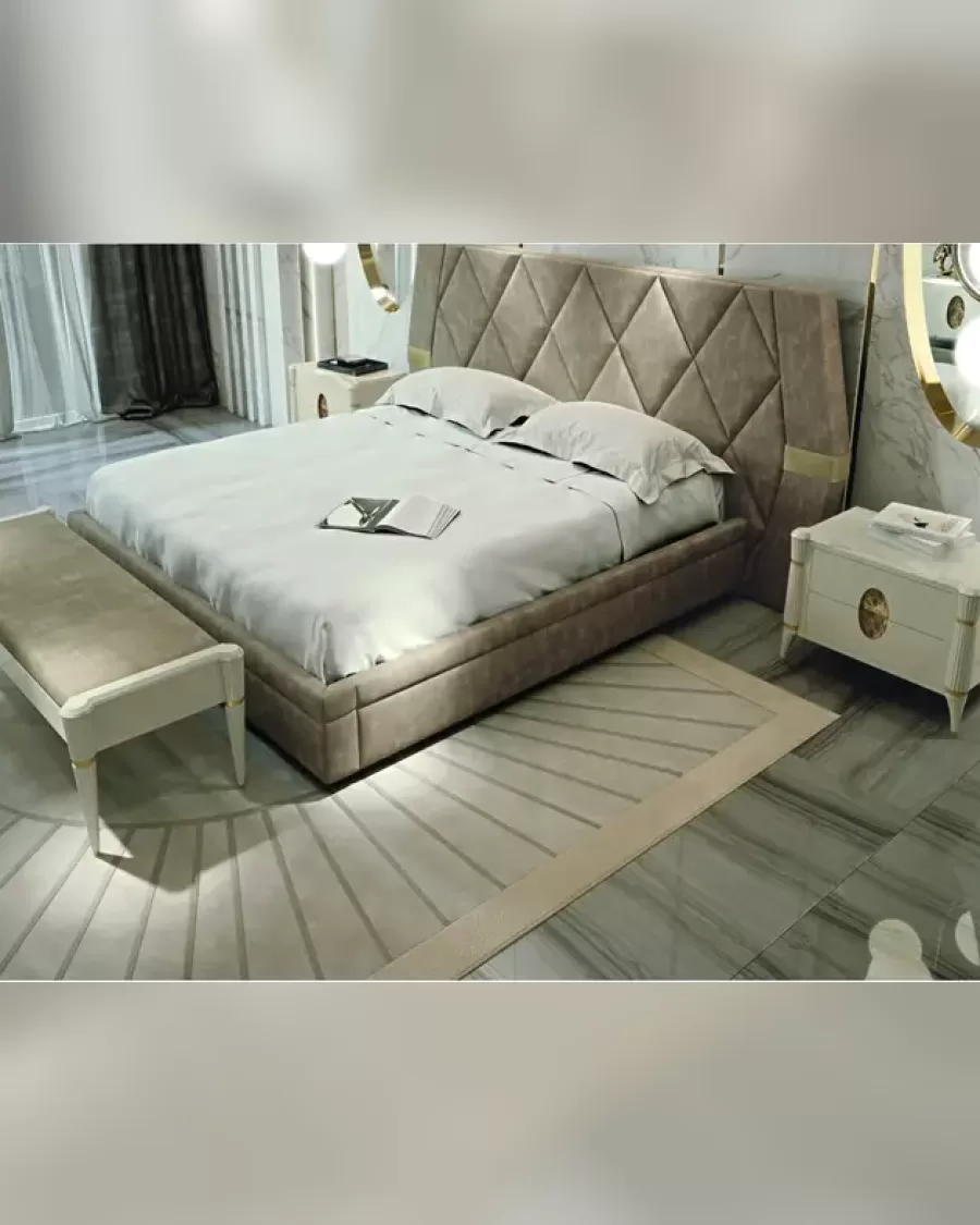 Letto Ellipse con testiera trapuntata di Francesco Pasi, arredamento di lusso per la camera da letto