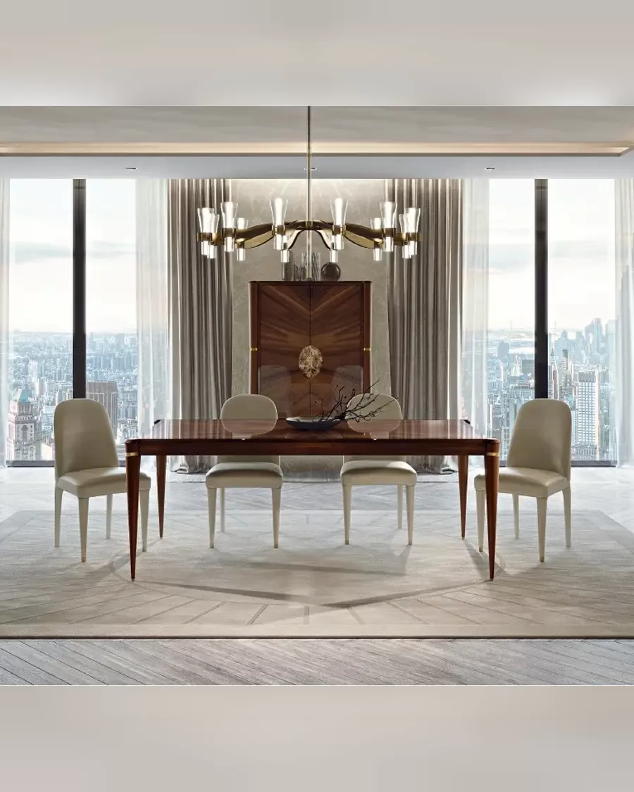 Ellipse Extendable Dining Table by Francesco Pasi, dining table across from a glass cabinet