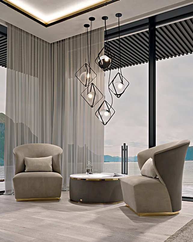 Icon Upholstered Round Coffee Table by Francesco Pasi, to pair with a luxury couch