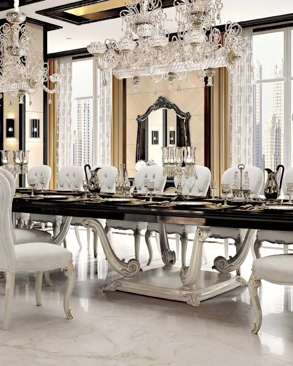 Opera Carved Extendable Rectangular Table with Two 50 cm Leaves, closed 500 cm by Francesco Pasi, dining table specified by