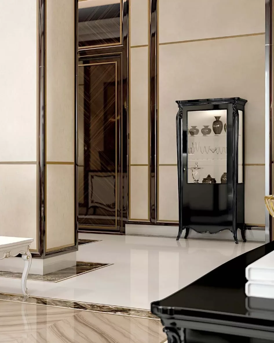 Opera Shaped Silver Cabinet, Flat Doors, 1 Door by Francesco Pasi, glass cabinet for an exclusive living room