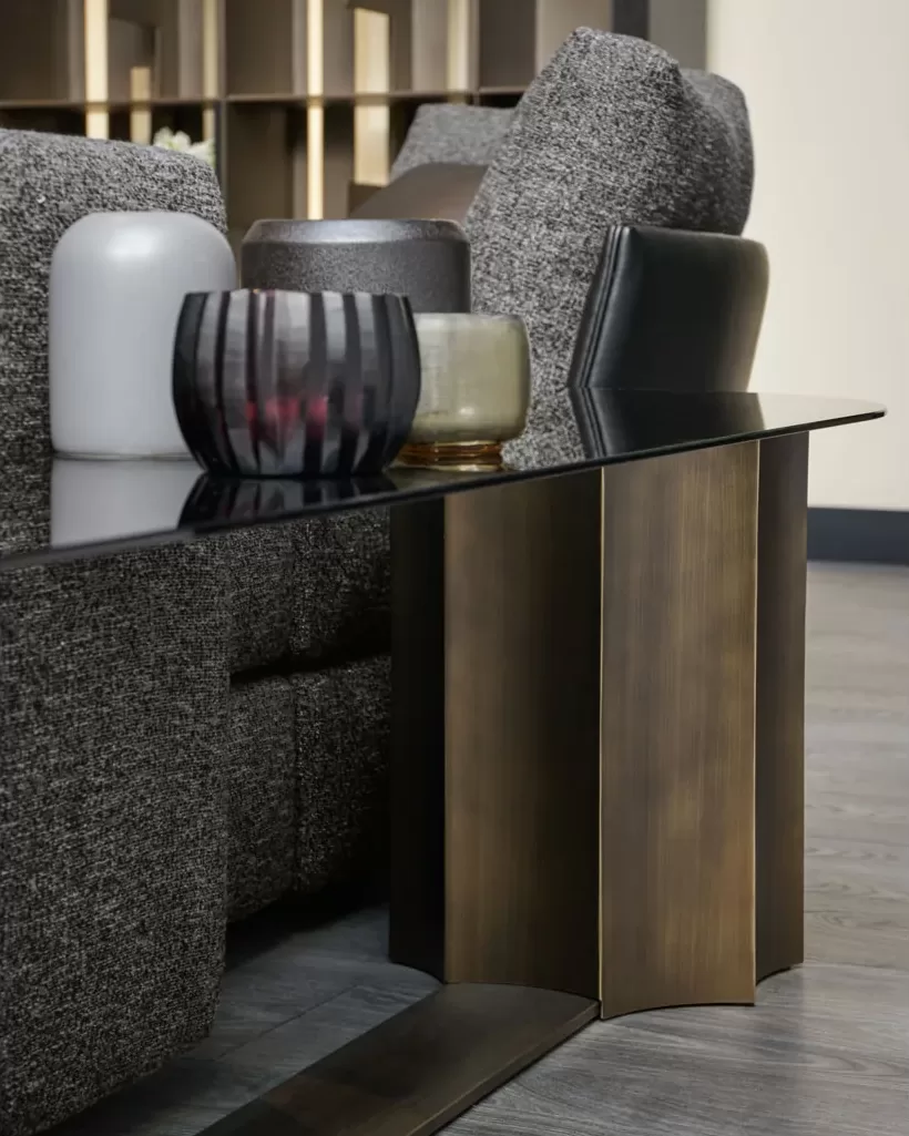 Florio curved coffee table by Cantori in right or left version, luxury living room furniture