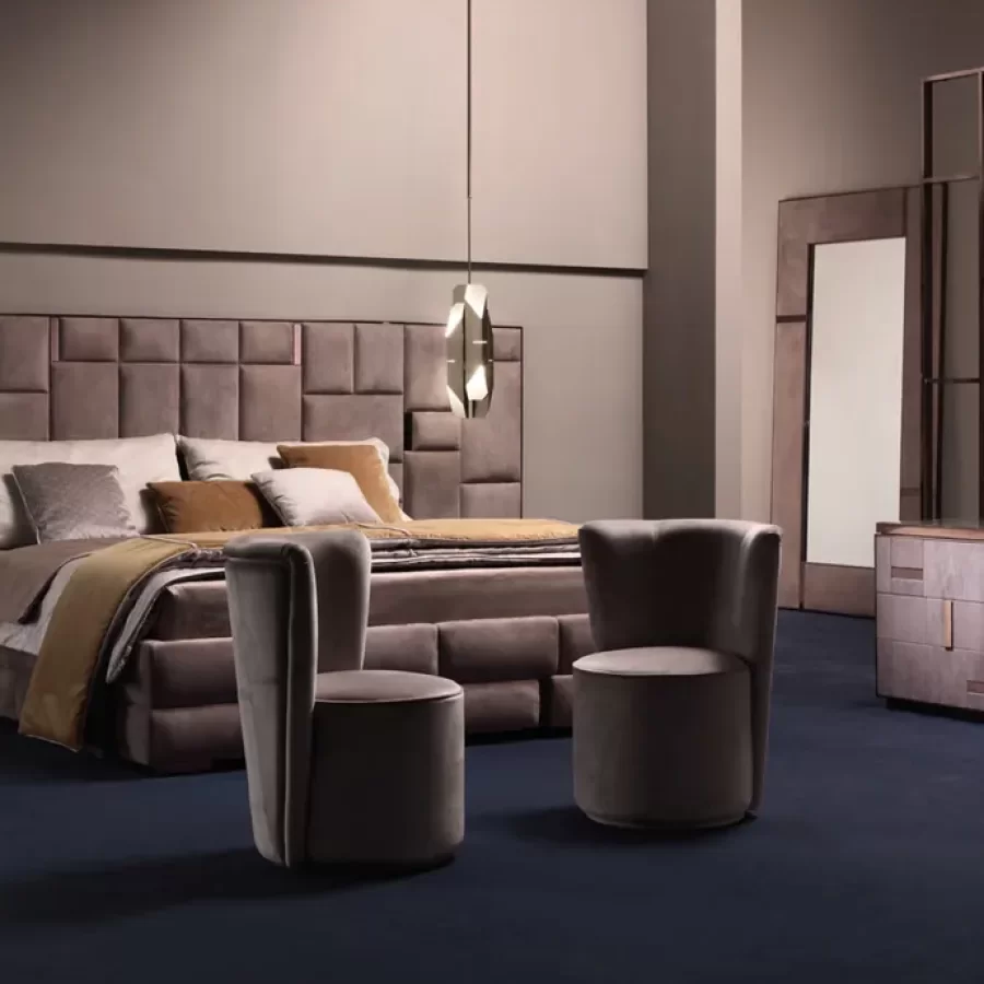 Cromo Bed by Epoque, Italian furniture company for the bedroom, with storage
