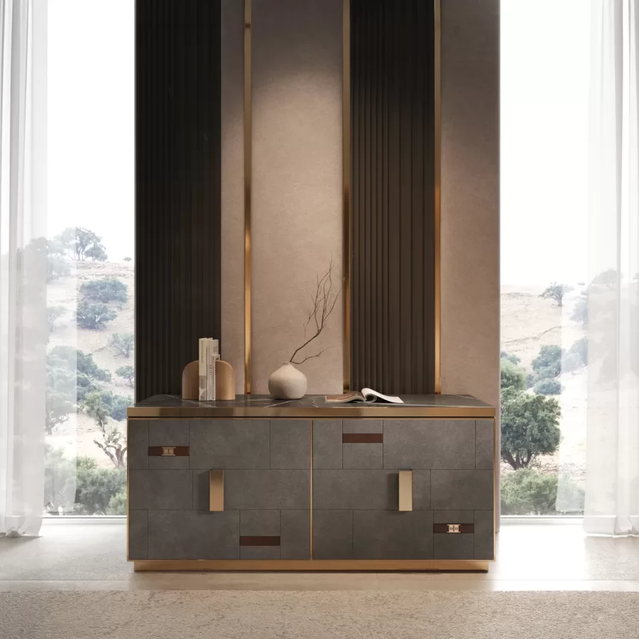 Cromo Plus Dresser by Epoque, luxury Italian furniture for the bedroom, in leather