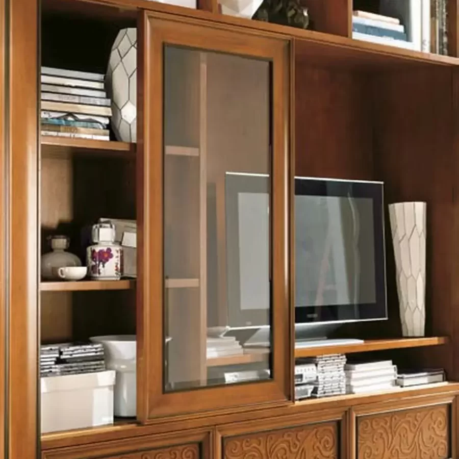 New Deco Wall Unit, Sliding Lattice Doors by Francesco Pasi, TV stand with storage, 288 cm wide