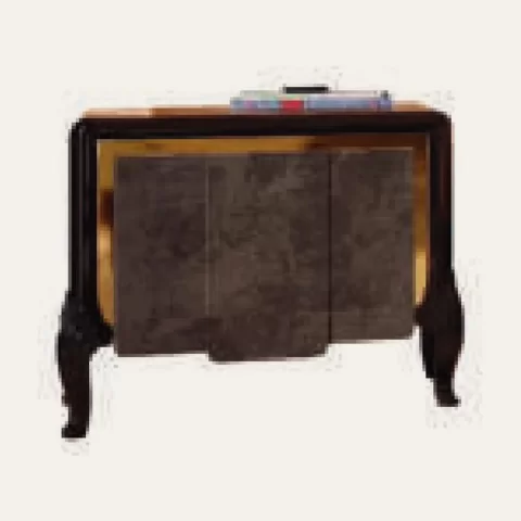 Ocean Nightstand, Nabuk-suede facade, Hand-carved legs