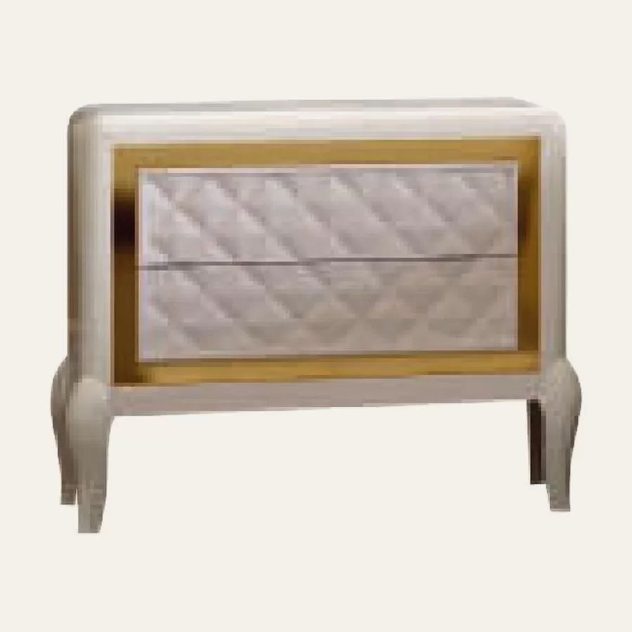 Ocean Nightstand, Hand-quilted rhombus-pattern facade, Smooth legs by Francesco Pasi, bedside table, 71 cm wide