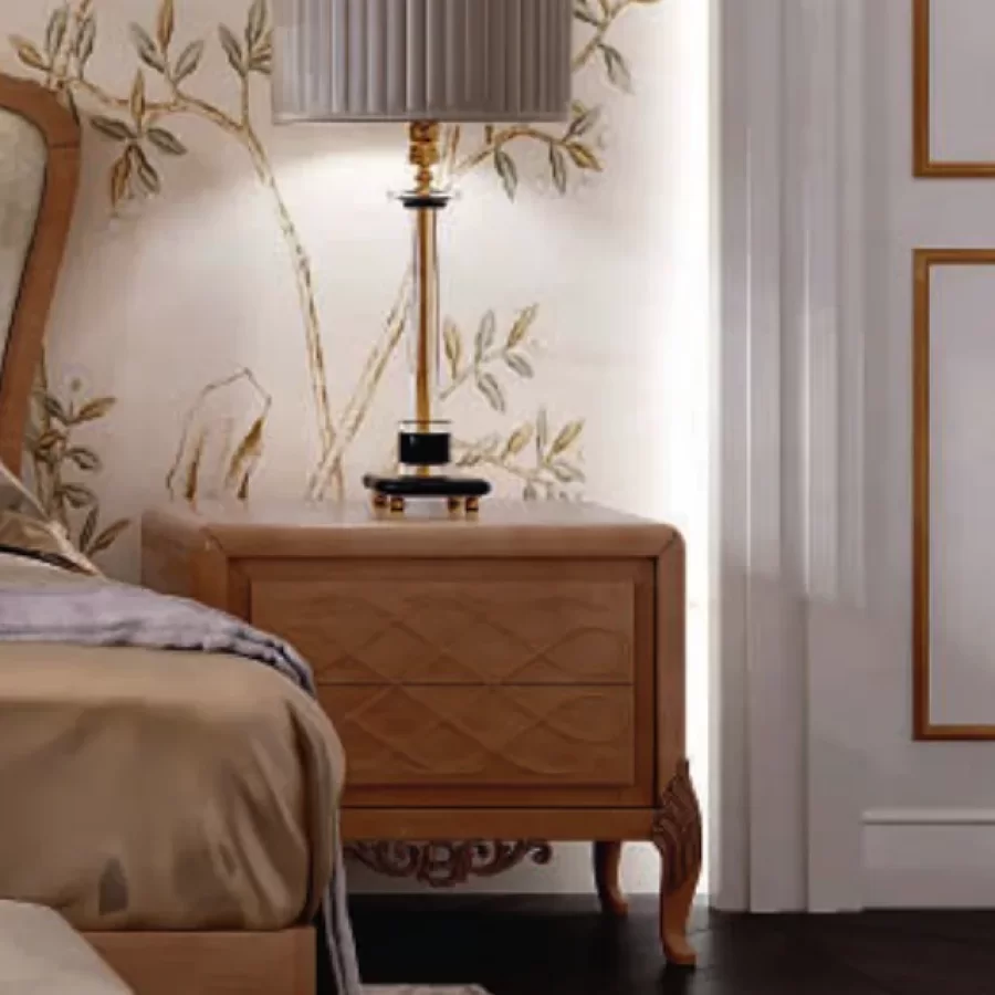 Ocean Nightstand, Touch-decor carved facade, Hand-carved legs by Francesco Pasi, modern bedside table, 71 cm wide