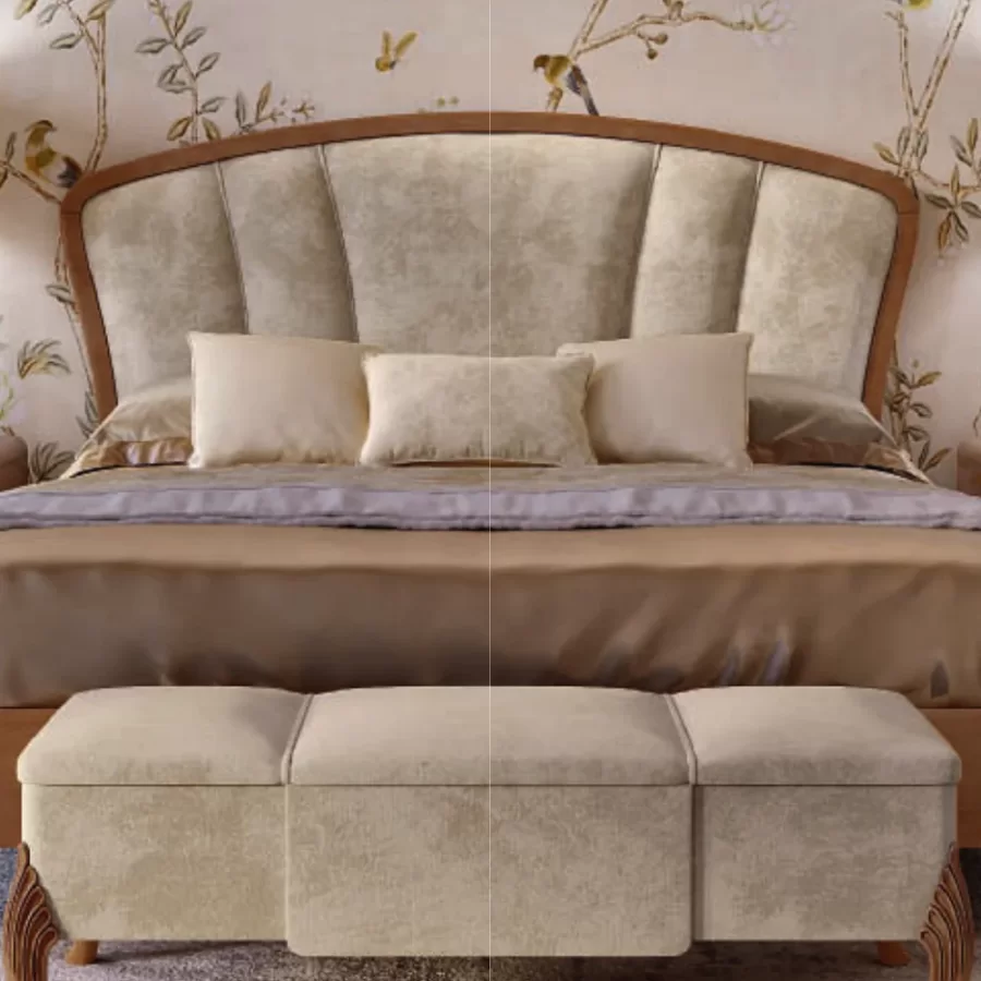 Ocean Bench, Hand-carved legs by Francesco Pasi, luxury bedroom furniture