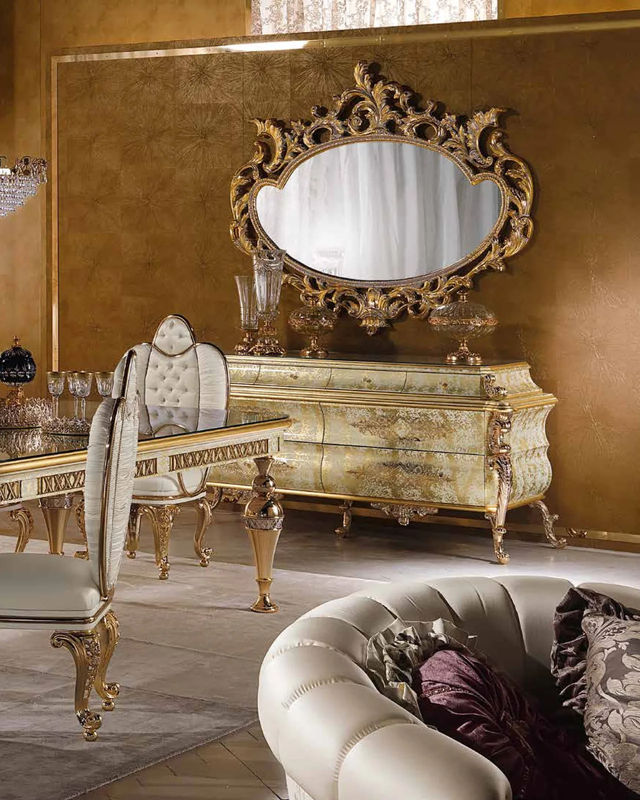 Aida Metal Dining Chair AD013, Cappelletti Aida collection, classic Italian dining chair in a classic dining room setting, photo 5 of 6