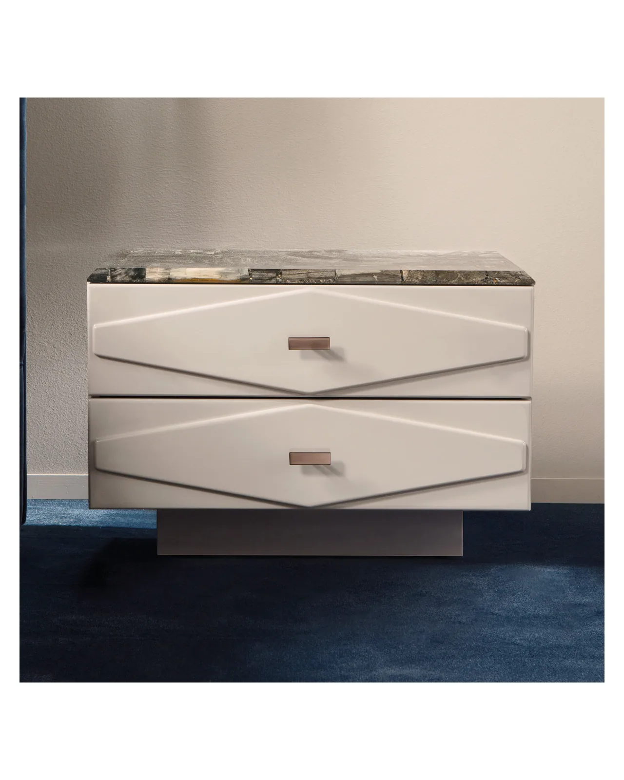 Cinabro Nightstand by Epoque, in a bedroom setting, photo 1 of 2, Nobili Design catalog