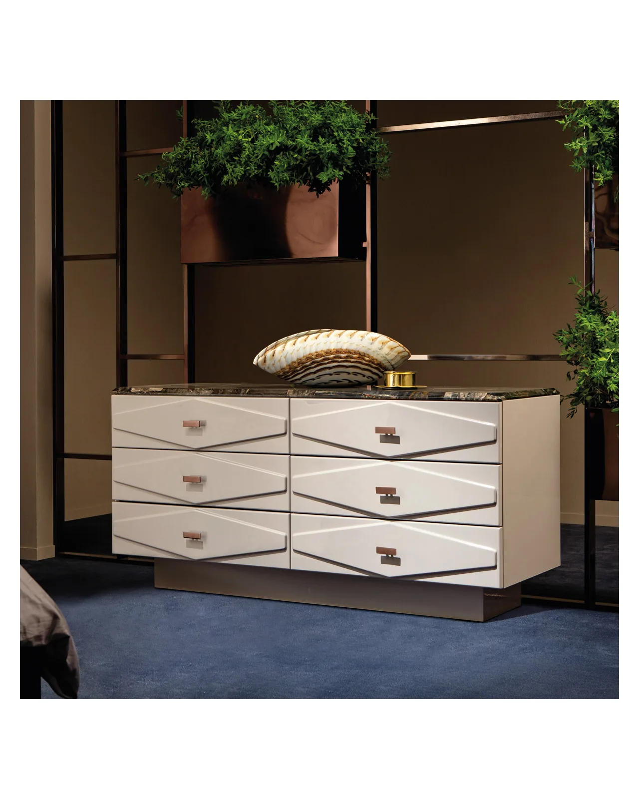 Cinabro Nightstand by Epoque, in a bedroom setting, photo 2 of 2, Nobili Design catalog