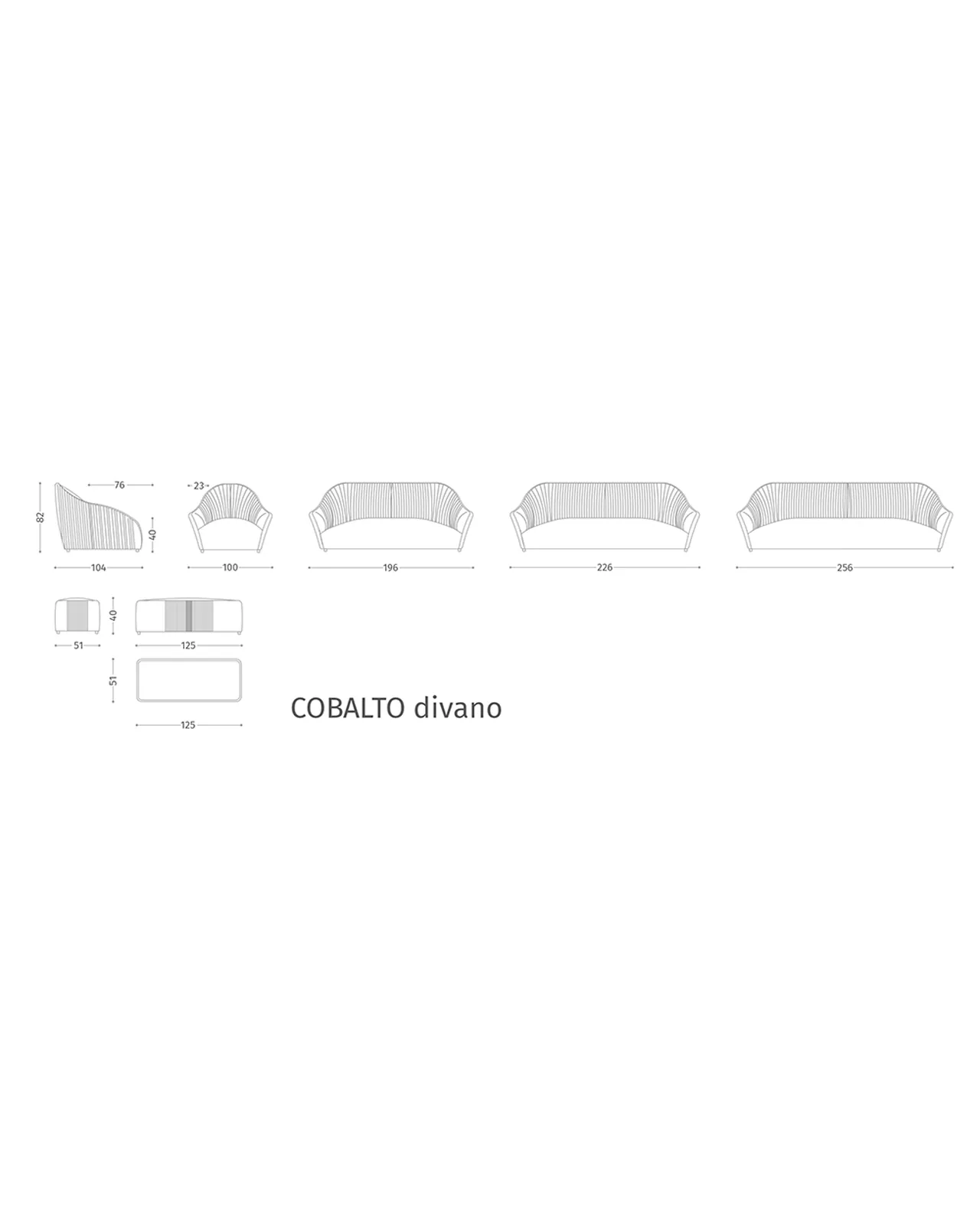 Cobalto Sofa by Epoque, Exence collection, sofa technical drawing with dimensions, photo 4 of 4