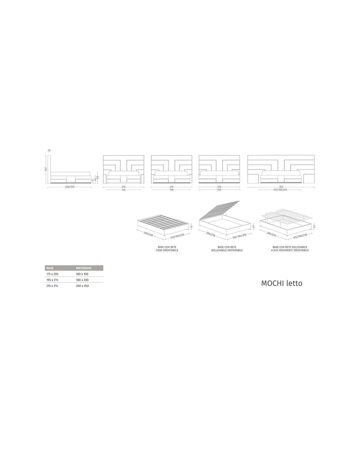 Mochi Bed by Epoque, technical drawing with dimensions, photo 3 of 3