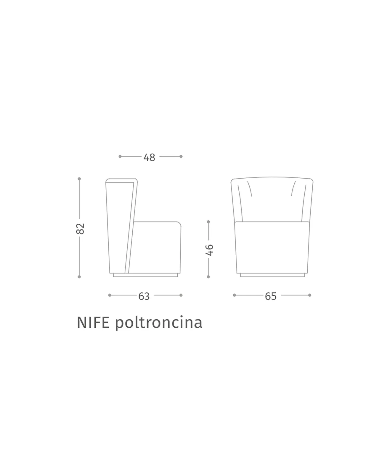 Nife Armchair by Epoque, Exence collection, armchair technical drawing with dimensions, photo 3 of 3