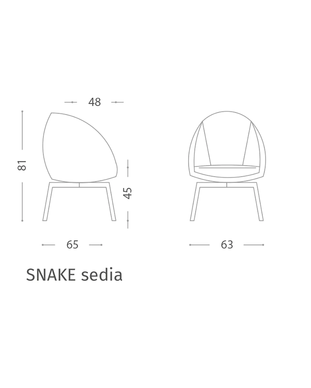 Sedia da pranzo Snake di Epoque, collezione Exence, disegno tecnico della sedia da pranzo con dimensioni, foto 3 di 3