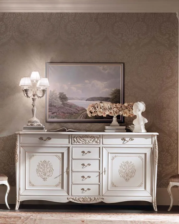 Gran Guardia Large Sideboard, 2 Doors, 7 Drawers by Francesco Pasi, Venetian carved furniture for the living room