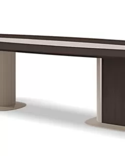 Icon Barrel-Shaped Table, Double Base, Dining Room Furniture, in Canaletto walnut, contemporary style, by Francesco Pasi