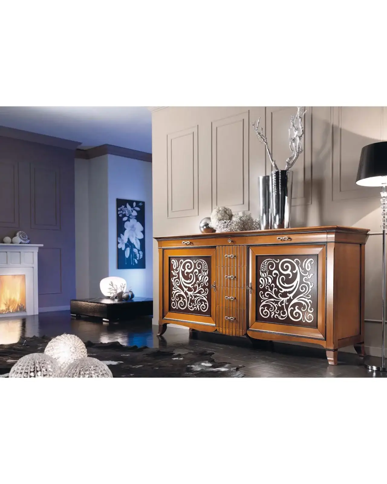 New Deco Sideboard with Silver Leaf Panels by Francesco Pasi, Italian art deco furniture for the living room