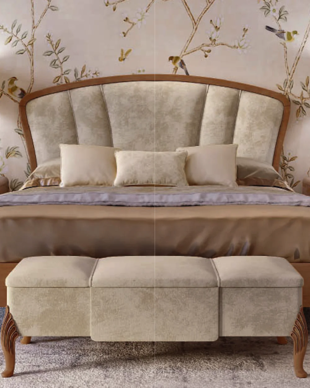 Ocean Bench, Hand-carved legs by Francesco Pasi, in an interior setting, photo 1 of 2