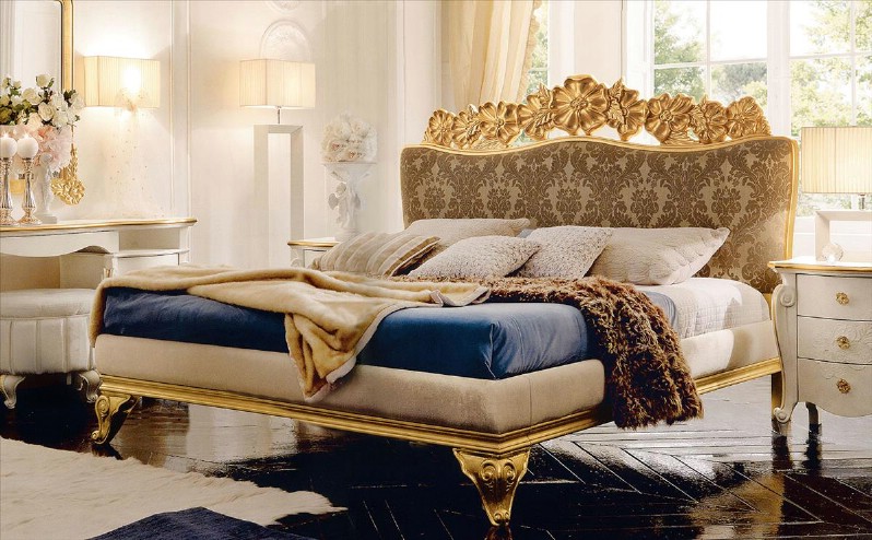 Letti imbottiti italiani di lusso - Mobili classici per camera da letto Amelie Gold