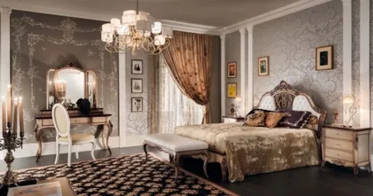 Classic upholstered wooden bed model Gran Guardia, luxury home furnishing