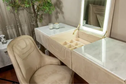Exclusive Suede and Marble Top Dressing Table - Tuscany