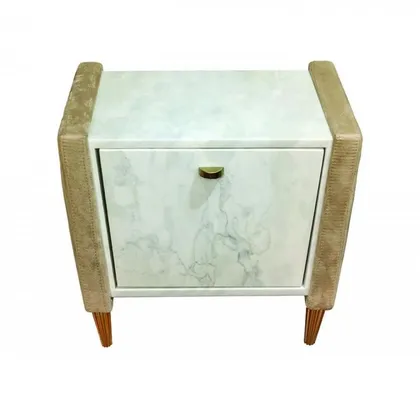 Modern Upholstered Suede Fabric with Carrara Marble Bedside Table Tuscany