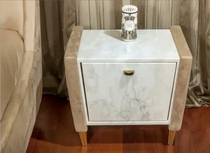 This lovely bedside table is also available upholstered in alternative fabrics, including customers own.