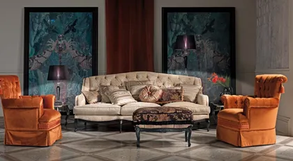 Classic Epoque Atmosphere living room furniture featuring elegant Italian sofas and refined armchairs for luxury projects.