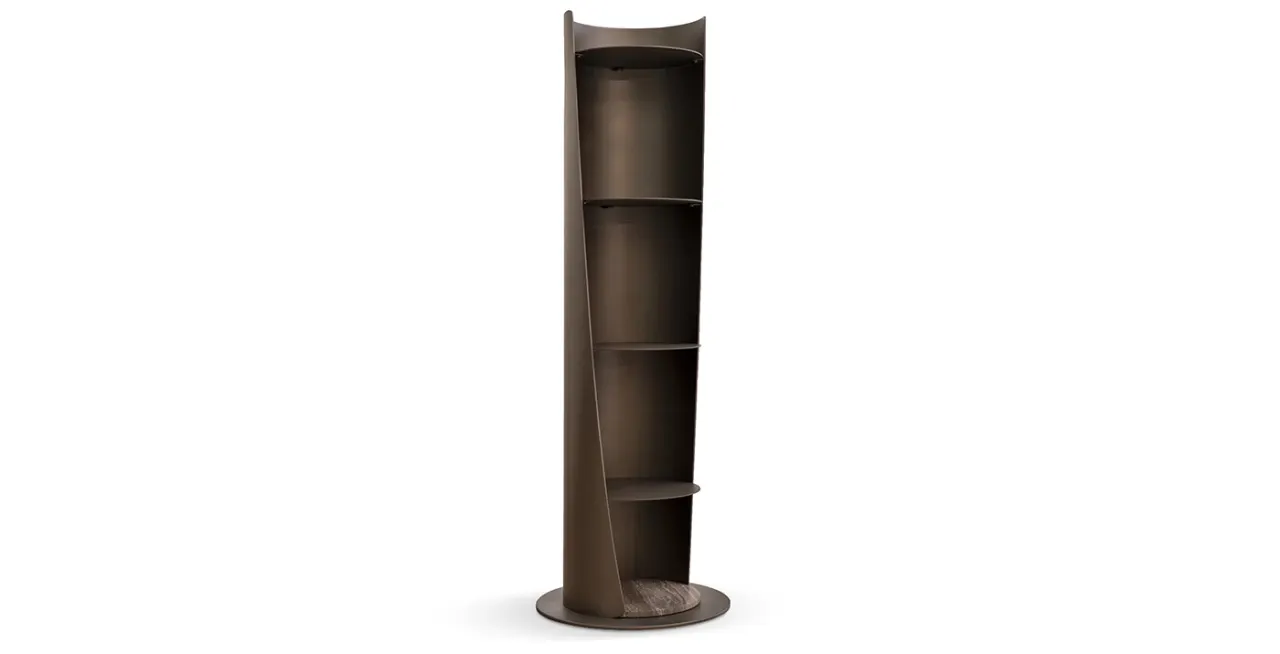 Ulisse Bookcase by Cantori, tall bookcase on a marble-clad round base